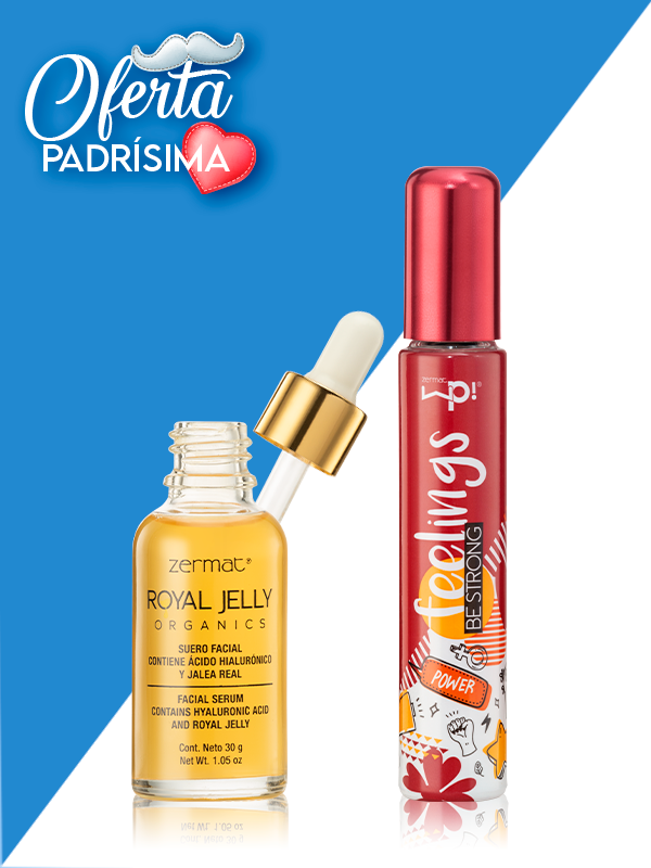 Fragancia Feelings Be Strong + Suero Facial con Jalea Real y Ácido Hialurónico Royal Jelly Organics