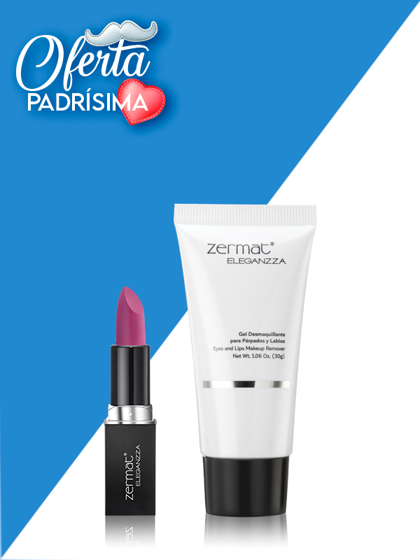 Labial Semimate con Vitamina E Morado Iris + Gel Desmaquillante para Párpados y Labios