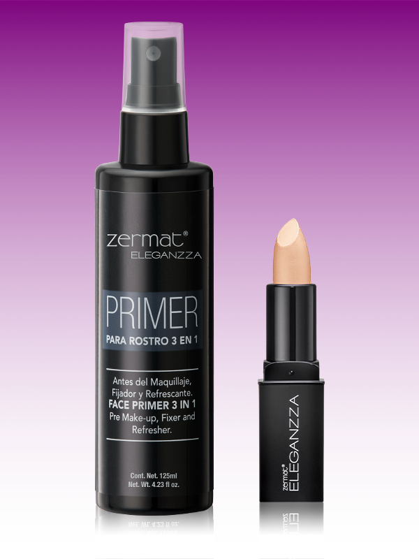 Primer para Rostro 3 en 1 Eleganzza + Corrector de Maquillaje Tono Luz Eleganzza