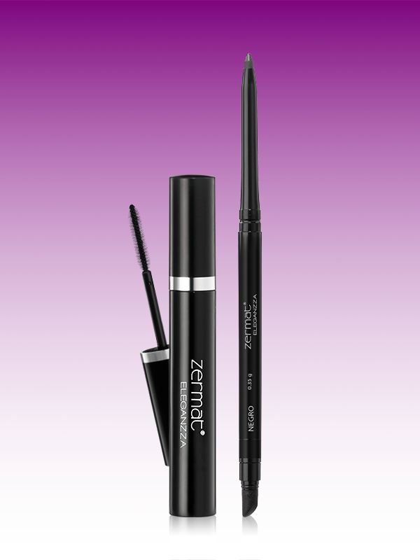 Delineador para Ojos Textura Cremosa Eleganzza Negro + Máscara para Pestañas Ultra Defini Eleganzza