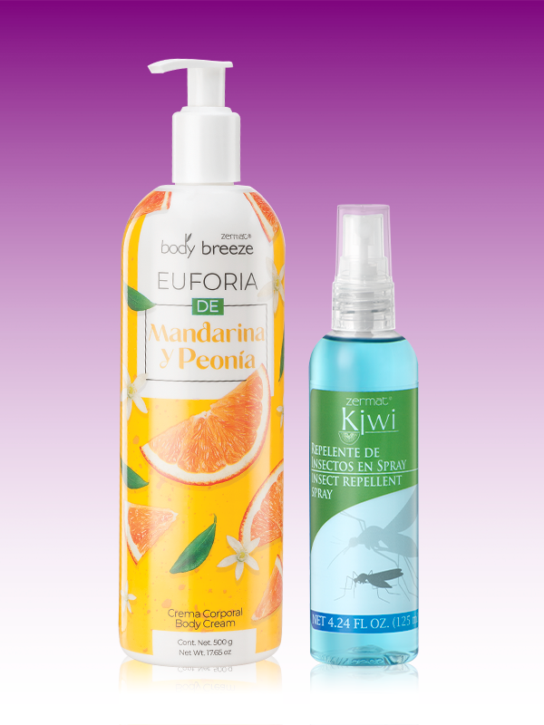 Repelente de Insectos Kiwi + Crema Corporal Euforia de Mandarina y Peonía Body Breeze