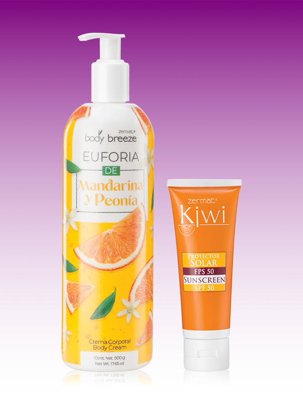 Protector Solar Fps 50 Kiwi + Crema Corporal Euforia de Mandarina y Peonía Body Breeze