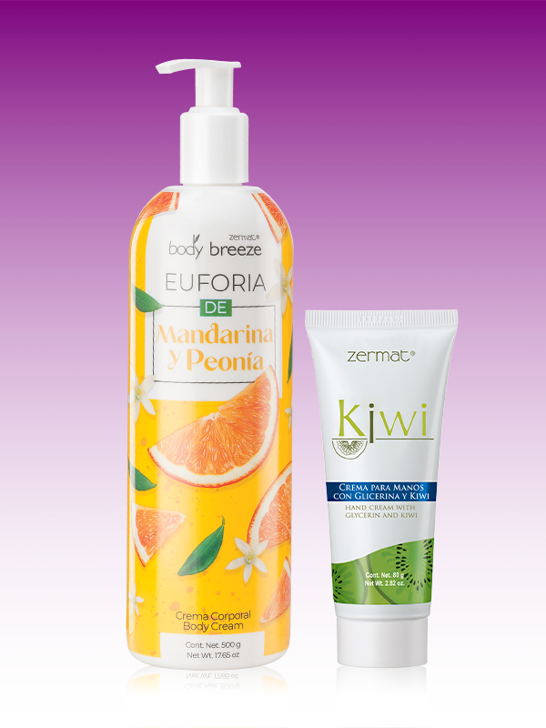 Crema Para Manos Con Glicerina Kiwi + Crema Corporal Euforia de Mandarina y Peonía Body Breeze