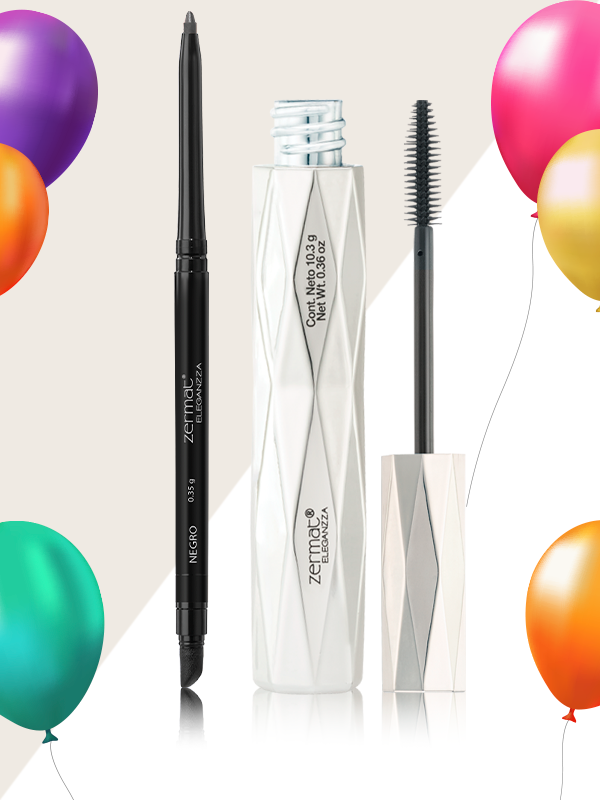 Máscara para Pestañas Irreal Lashes Eleganzza + Delineador para Ojos Textura Cremosa Eleganzza Negro