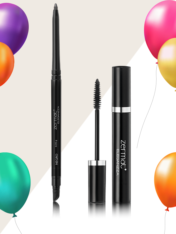 Máscara para Pestañas con Cepillo Recto Eleganzza + Delineador para Ojos Textura Cremosa Eleganzza Negro