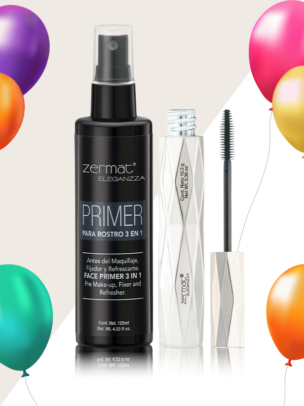 Primer para Rostro 3 en 1 Eleganzza + Máscara para Pestañas Irreal Lashes Eleganzza