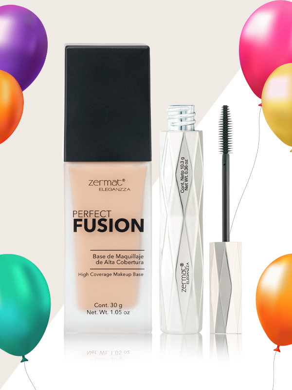 Maquillaje de Alta Cobertura Perfect Fusión Tono Nude Eleganzza + Máscara para Pestañas Irreal Lashes Eleganzza