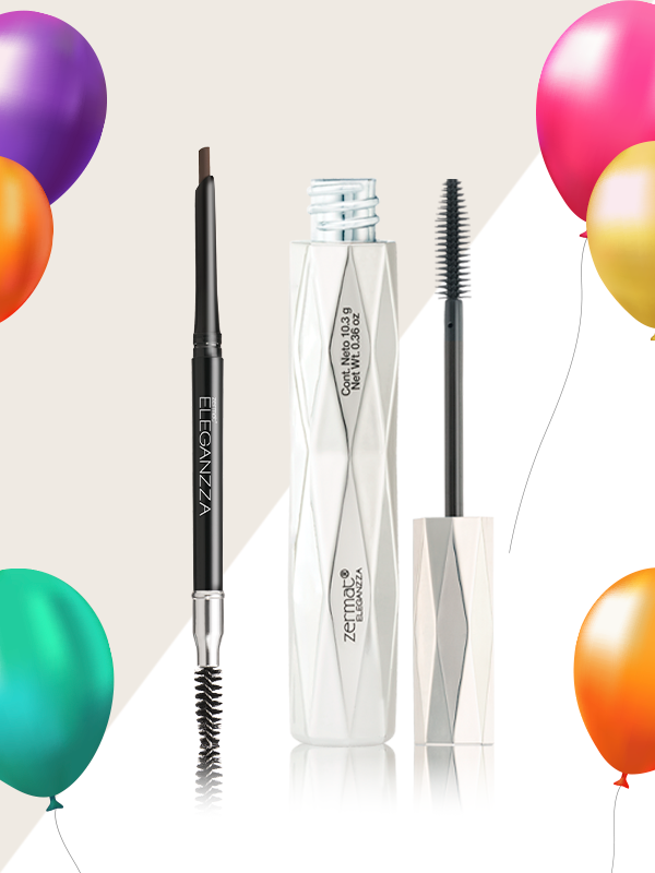 Lápiz Delineador para Cejas Eleganzza + Máscara para Pestañas Irreal Lashes Eleganzza