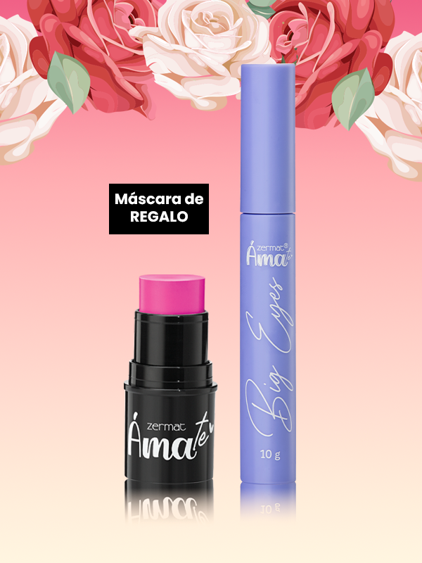 Barra 3 en 1 Ámate Mejillas, Labios y Parpados Tono Hot Pink + Máscara para Pestañas Big Eyes Ámate