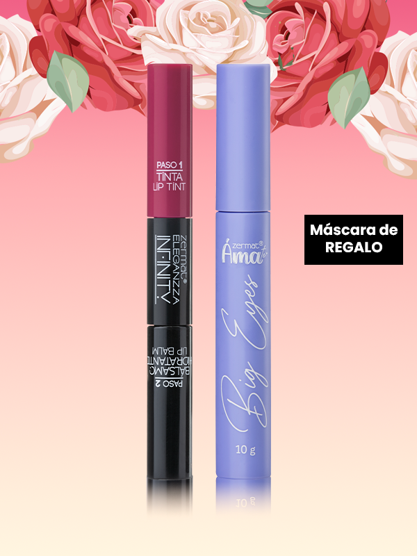 Tinta Labial de Larga Duración Más Bálsamo Hidratante Tono Pitahaya + Máscara para Pestañas Big Eyes Ámate