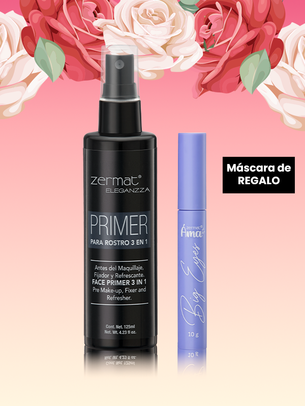 Primer para Rostro 3 en 1 Eleganzza + Máscara para Pestañas Big Eyes Ámate