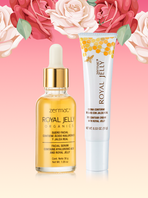 Suero Facial con Jalea Real y Ácido Hialurónico Royal Jelly Organics + Crema Contorno de Ojos Cuidado Natural Royal Jelly