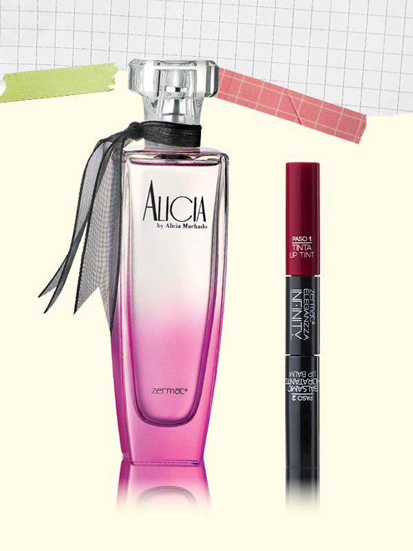 Perfume Alicia By Alicia Machado + Tinta Labial de Larga Duración Más Bálsamo Hidratante Tono Granada