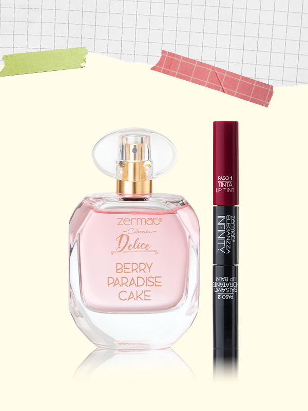 Perfume Sweet Cherry & Chocolat + Tinta Labial de Larga Duración Más Bálsamo Hidratante Tono Granada