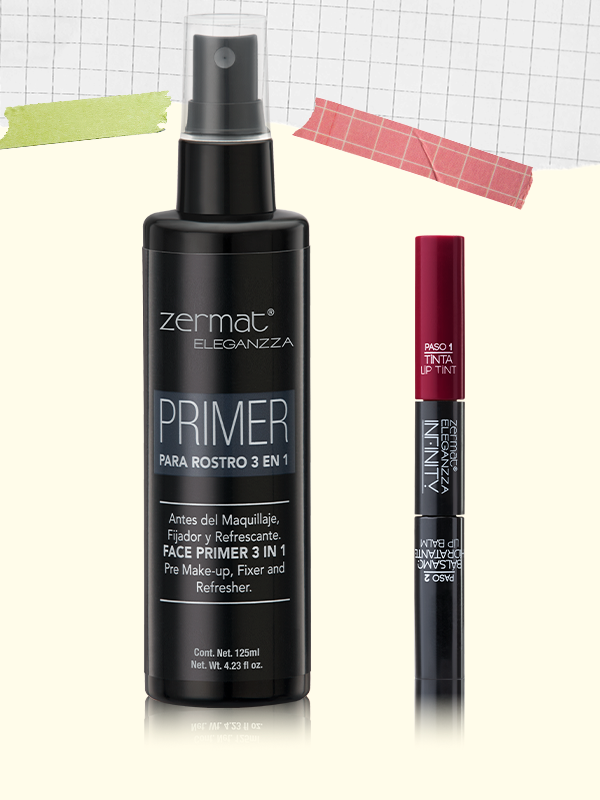 Primer para Rostro 3 en 1 + Tinta Labial de Larga Duración Más Bálsamo Hidratante Tono Granada