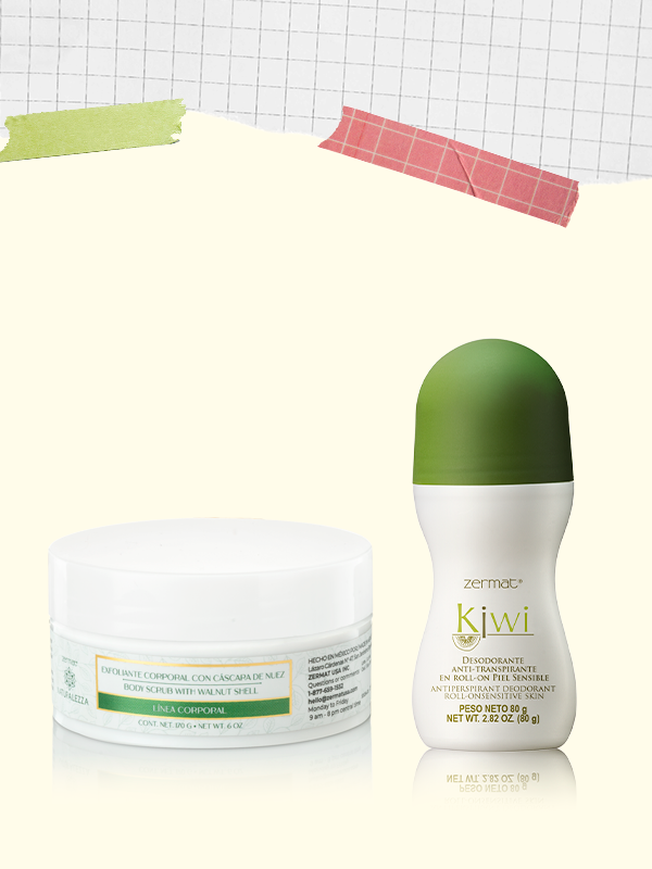 Desodorante Roll On Piel Sensible Kiwi + Exfoliante Corporal con Cáscara de Nuez Naturalezza