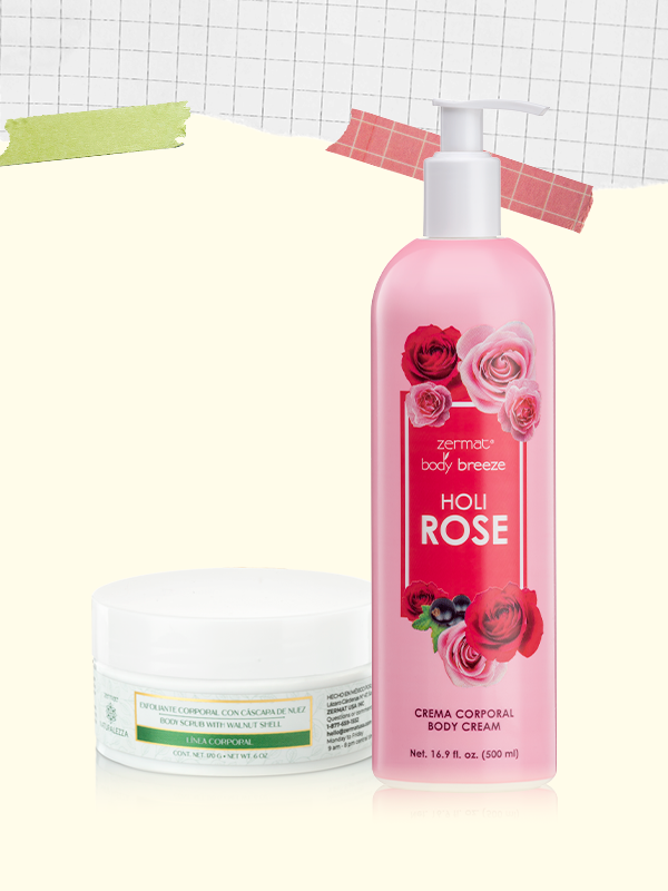 Crema Corporal Holi Rose Body Breeze + Exfoliante Corporal con Cáscara de Nuez Naturalezza