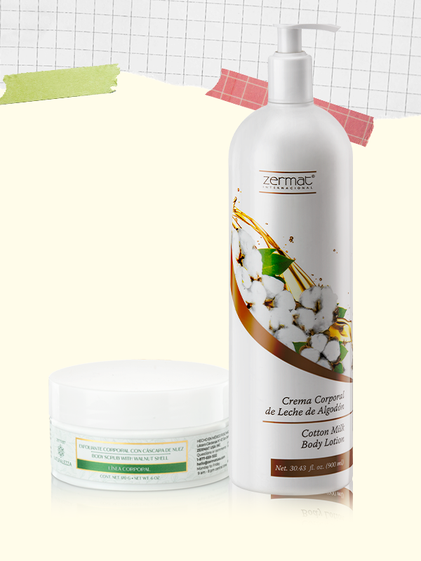 Crema Corporal de Leche de Algodón + Exfoliante Corporal con Cáscara de Nuez Naturalezza