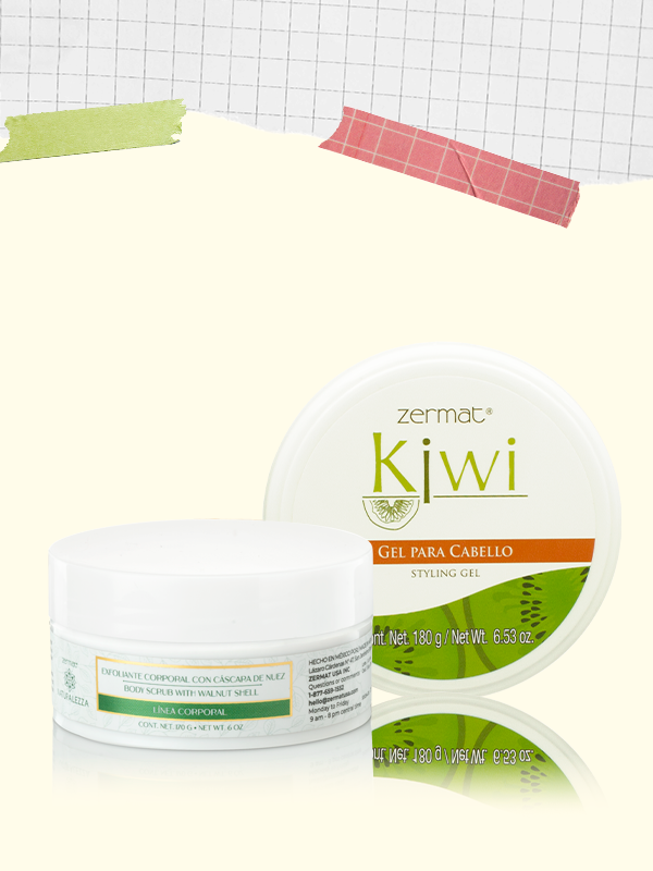 Gel Fijador para Cabello Kiwi + Exfoliante Corporal con Cáscara de Nuez Naturalezza