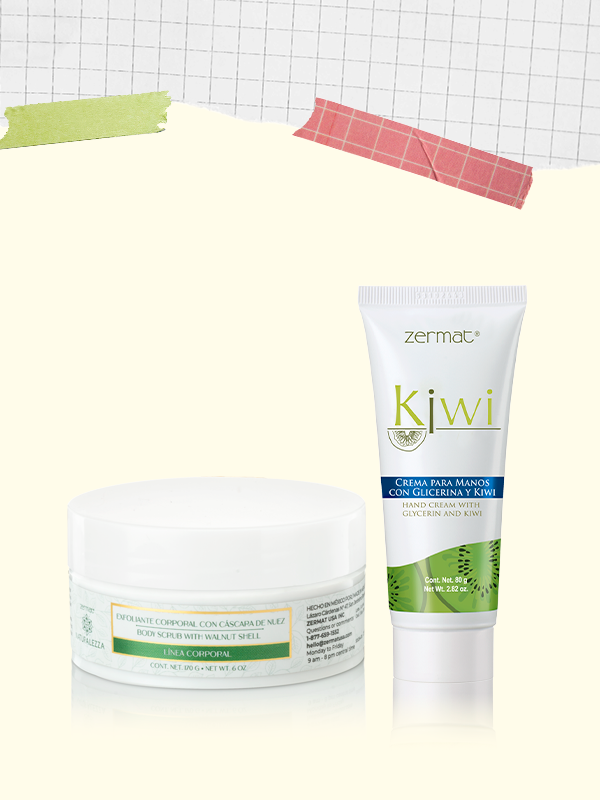 Crema Para Manos Con Glicerina Kiwi + Exfoliante Corporal con Cáscara de Nuez Naturalezza