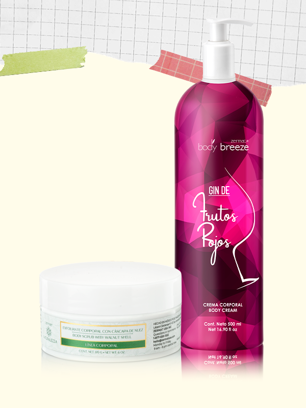 Crema Corporal Gin de Frutos Rojos Body Breeze + Exfoliante Corporal con Cáscara de Nuez Naturalezza