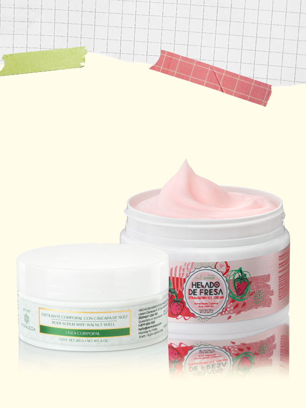 Humectante Corporal con Textura de Helado de Fresa Body Breeze + Exfoliante Corporal con Cáscara de Nuez Naturalezza