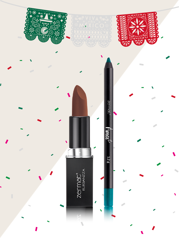 Delineador en Cera para Ojos Tono Flash Green + Labial Semimate con Vitamina E Tono Chocolate