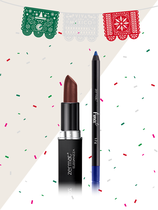 Delineador en Cera para Ojos Tono Metallic Blue + Labial Semimate con Vitamina E Tono Café Desértico
