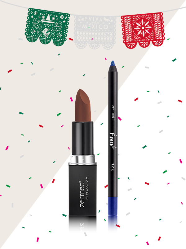 Delineador en Cera para Ojos Tono Metallic Blue + Labial Semimate con Vitamina E Tono Chocolate