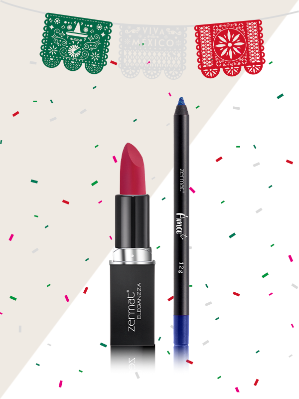 Delineador en Cera para Ojos Tono Metallic Blue + Labial Semimate con Vitamina E Tono Rojo Bugambilia
